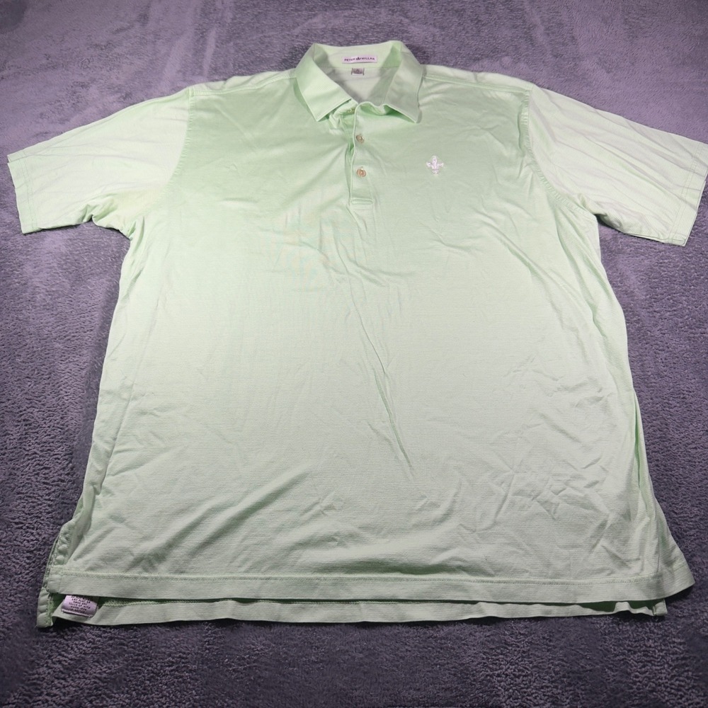 Peter Millar Mens XL Mint Green Micro Stripe Fleur-de-lis Polo Shirt